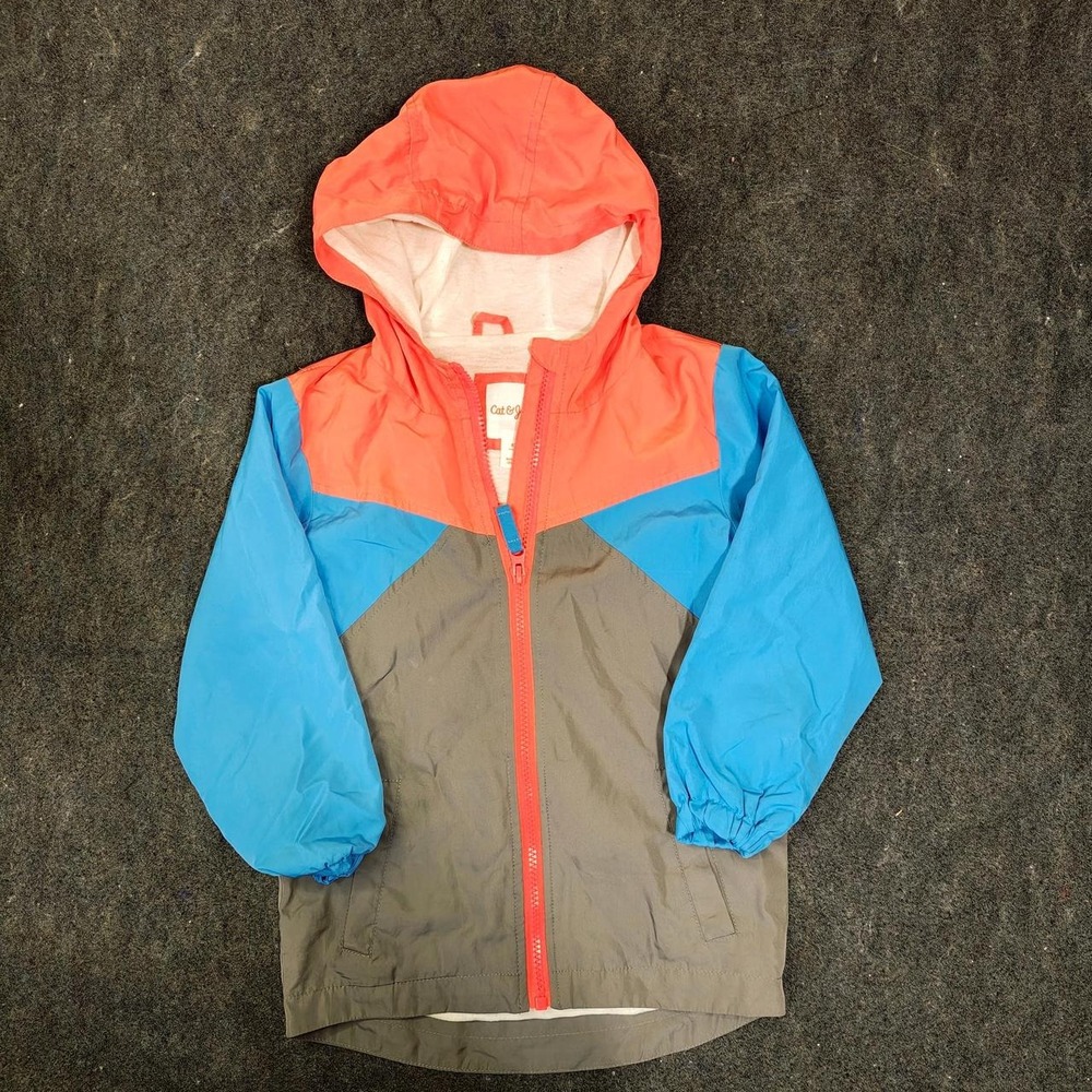 Cat & Jack Kids Multi Colorblock Hooded Rain Jacket Windbreaker Size 5T
